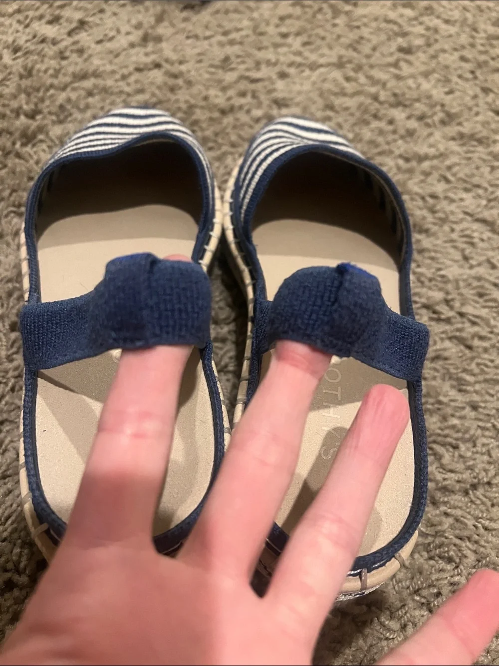 Rothy’s Navy & Cream Striped Espadrilles
